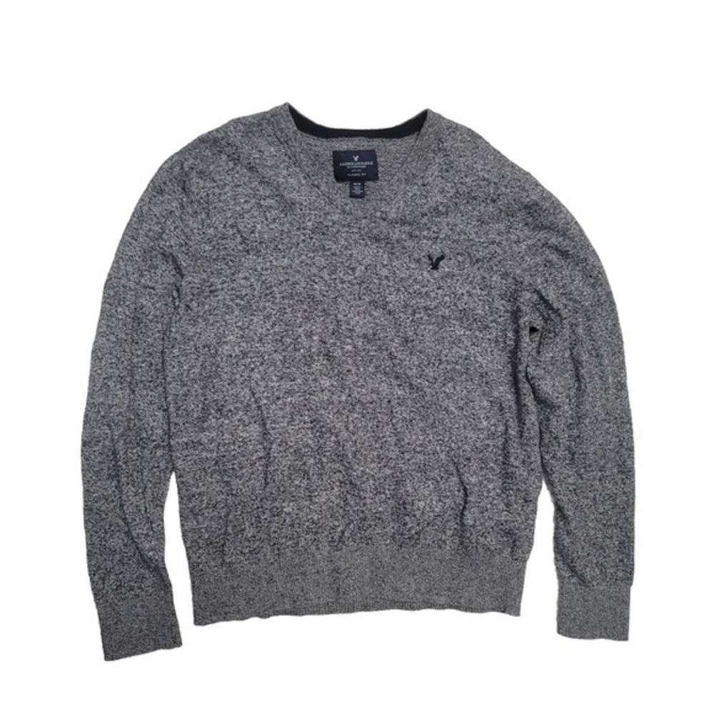 American‎ Eagle Outfitters Sweater Mens Medium Heathered Gray V-Neck Logo